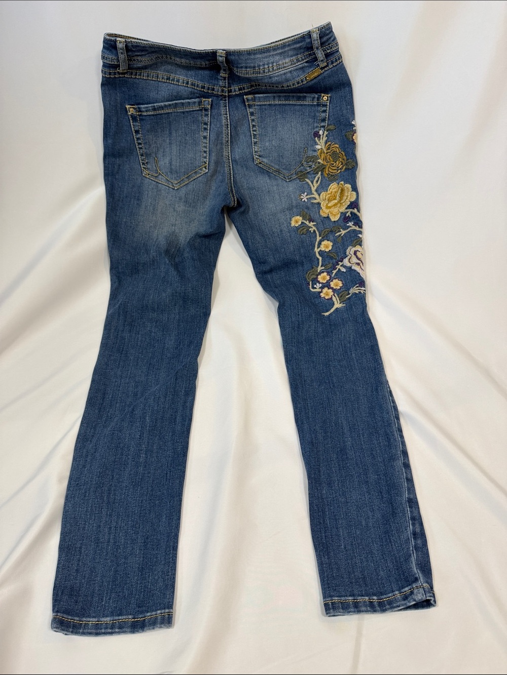 INC International Concepts Blue Jeans with Yellow Floral Embroidery - Picture 5 of 8